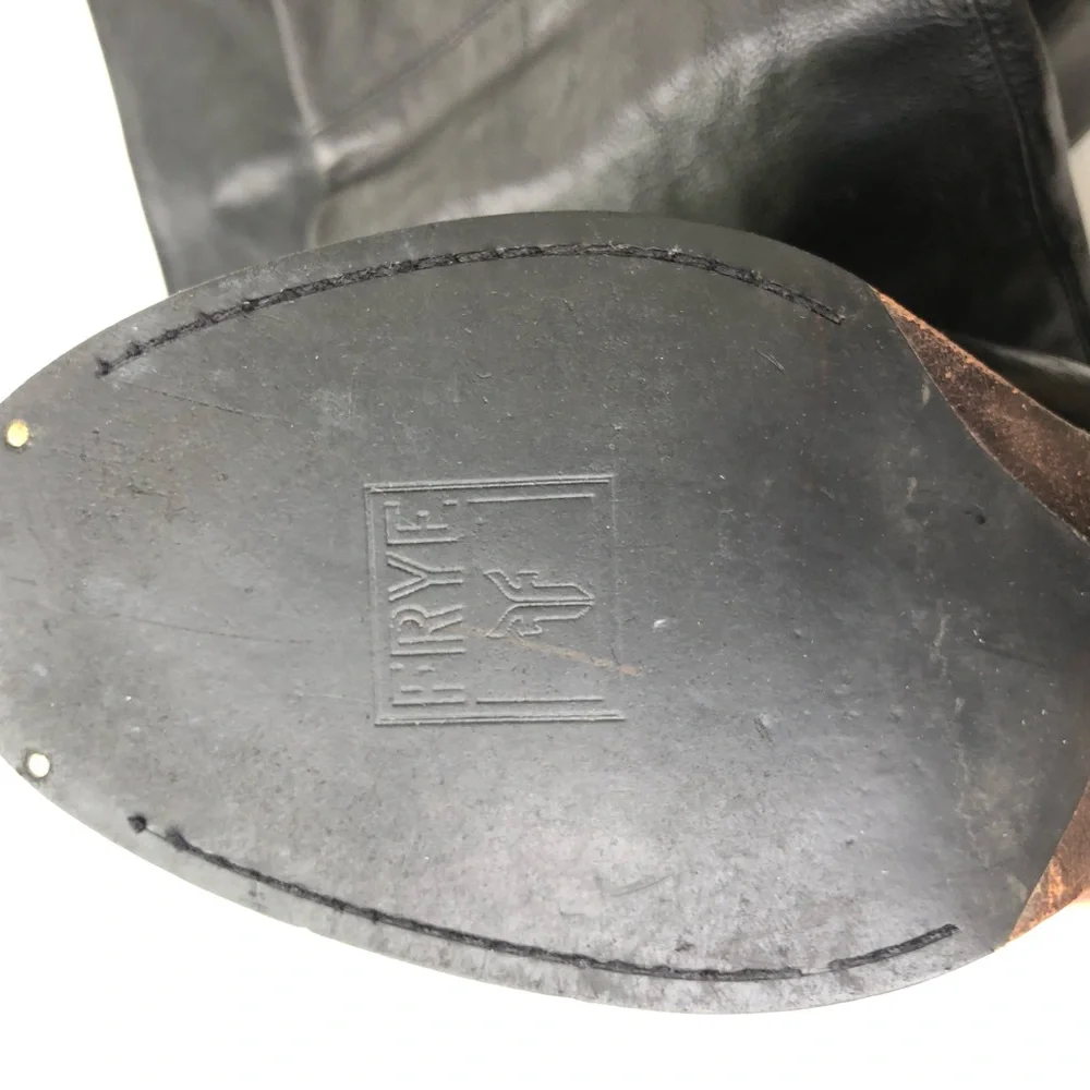 Frye Tall Boots Over the Knee Black Leather Western Block Heel Size 11 M Cowboy - Picture 12 of 16